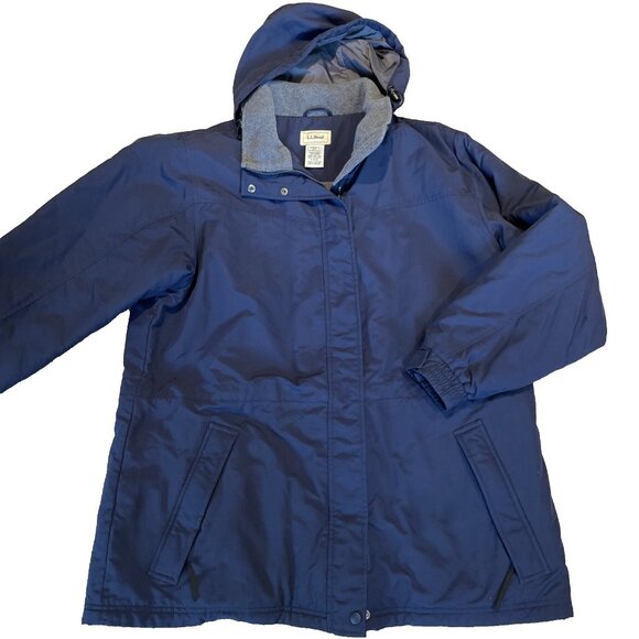 VTG LL Bean Fleece Lined Jacket Parka Womens XL Navy Hooded Full Zip Outdoor EUC - Picture 1 of 13
